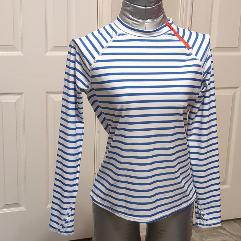 CABANA LIFE Royal Blue Stripe/ Long Sleeve/Zipper Rashguard Shirt